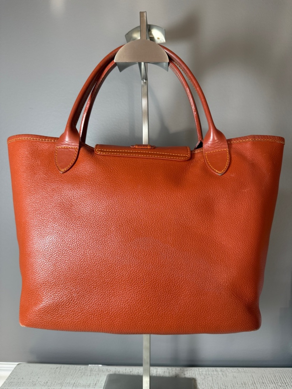 Longchamp Pebbled Leather Tote in Burnt Orange GUC - Picture 5 of 9